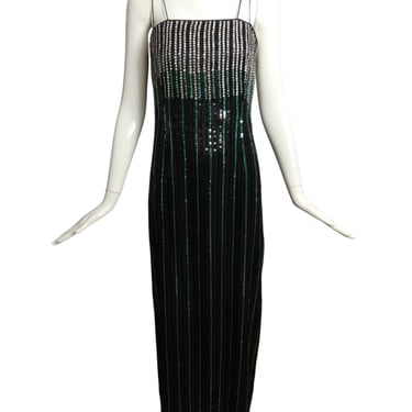 TRACY MILLS- 1970s Rhinestone & Sequin Evening Gown, Size 14