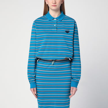 Prada Striped Teal Cropped Polo Shirt Women