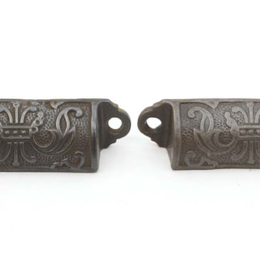 Pair of 3.375 in. Antique Victorian Cast Iron Bin Pulls