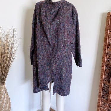 Vintage 80's Wool  Boucle Cape Style Jacket, Avant Garde, Draped Style 