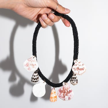 Rope Necklace with Shell Charms in Black