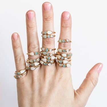 opal stacking ring, raw aquamarine ring, rough quartz ring, raw crystal ring, opal jewelry, gold opal ring, raw gemstone ring 