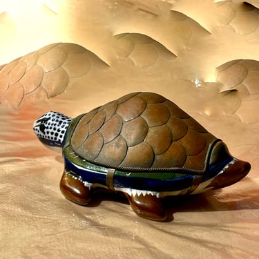 Vintage Mid Century Modern Signed Ceramic and Brass Turtle 