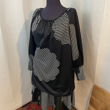 80s New Wave Floral Graphic Dress Black and White Tent Dress PLUS SIZE 