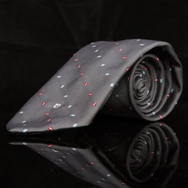 Vintage Pierre Cardin Mens Tie Gray With Red & Blue Abstract Pattern 