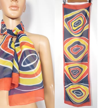 Vintage 60s/70s Mod Abstract Print Sheer Oblong Made In Italy Scarf 