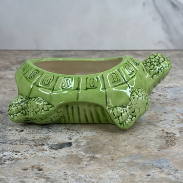 Green Turtle Planter Hand-Painted and Signed by Faye - Garden Decor, Arctic Mold 