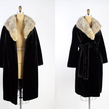 60s Fur Collar Dark Brown/Dark Green Teddy Coat / Vintage Faux Fur Coat / Winter Coat/ MOD Coat / Size M/L 
