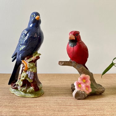 Vintage Ceramic Bird Figurines - Blue Bird and Cardinal - Set of 2 