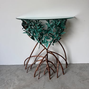 Vintage Lee & Sharon Jones “Mangrove” Sculptural Copper and Glass Console Table 