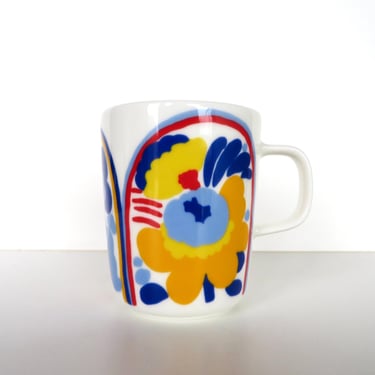 Vintage Marimekko Oiva Ceramic Karuselli Mug, Scandinavian Hydrangea Coffee Cup By Katsuji Wakisaka 