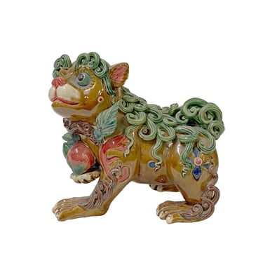 Handmade Green Brown Small Ceramic Artistic Lion Figure Display Art ws2776E 