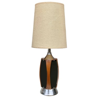 Mid-Century Modern Sculpted Walnut & Smoked Lucite Table Lamp by Lawrin