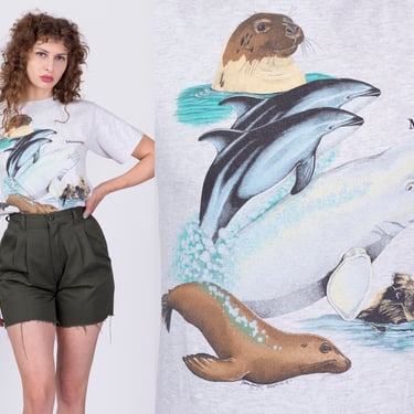90s Monterey Bay Sea Creature T Shirt - Unisex Medium | Vintage Harlequin Print California Aquarium Graphic Tourist Tee 