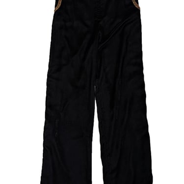 Carolina K - Black Velvet Wide Leg Pants w/ Gold Beaded Sides Sz S