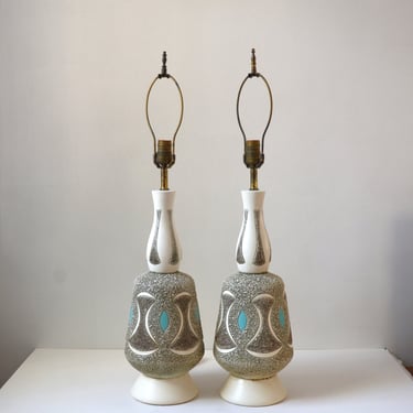Mid-Century Modern Chalkware Table Lamps by DuBarry with Carved Textured Surface Pattern, circa 1960s 