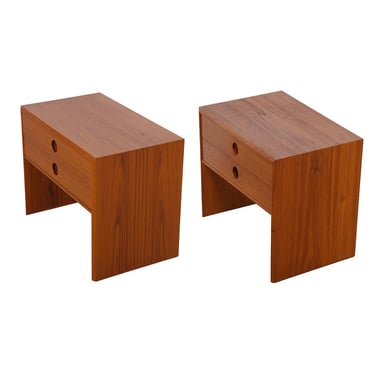 Pair, Danish Teak 2-Drawer End Tables w Finished Backside by Kai Kristiansen