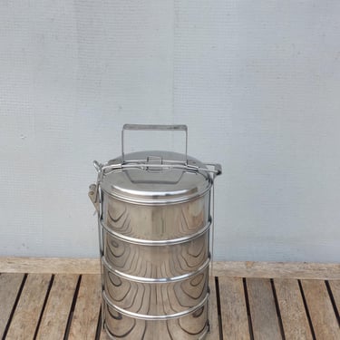 Retro Inox Lunch Box / Four Tier Tiffin Lunch Box / Food Carrier / Lunch Pail / Inox Food Carrier / MCM Lunch Pail / Yugoslavia /70's 