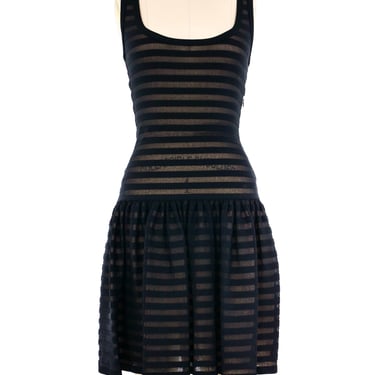 Alaia Striped Mesh Fit and Flare Dress