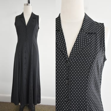 1990s Black and White Polka Dot Maxi Dress 