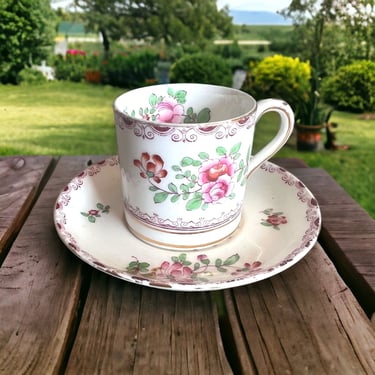 Vintage Crown Staffordshire Demitasse Tea Cup and Saucer Roses 572 England 