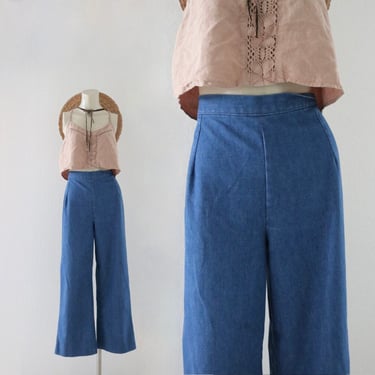 worrrn 50s 60s high waist wide leg jeans - 27 - womens mid century mcm blue jeans denim pants cropped crop 