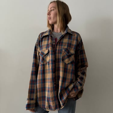 Oversized 60s/70s Tan Cotton Flannel Work Shirt