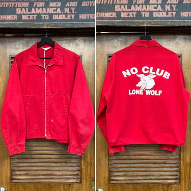 Vintage 1960’s 1950’s Style “Lone Wolf” Dan River Cotton Red Rockabilly Jacket, Car Club, Drag Race, Hot Rod Club, 60’s Vintage Clothing 