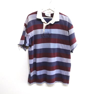 vintage y2k BIG stripe RUGBY short sleeve cut sleeve footballer shirt -- size extra large 