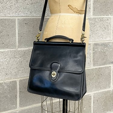 Vintage Coach Willis Bag Retro 1990s Genuine Leather + Black + 9927 + Messenger + Crossbody + Top Handle + Adjustable Strap + Accessory 