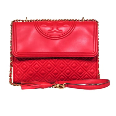 Tory Burch - Red Quilted Leather Tote w/ Logo