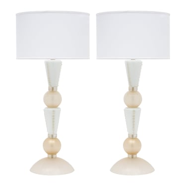 Murano Glass White and Gold Lamps