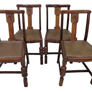 Antique Dining Chairs | 4 Antique English Carved Wood Chairs 