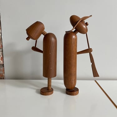 Vintage Danish Style Wood Figurines - Set of 2 
