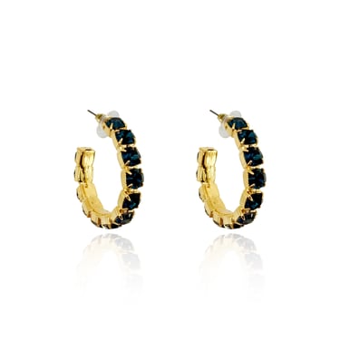 Dark Blue Crystal Hoop Earrings