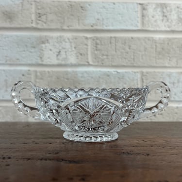 Vintage Saw Tooth Cut Glass Bowl with Handles - Stunning Table Centerpiece 