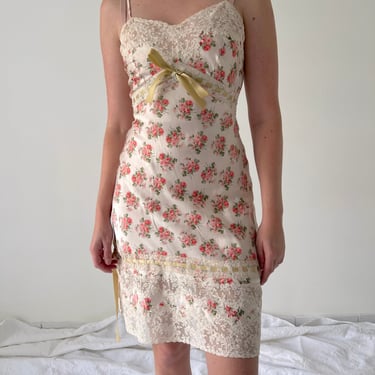 1930's Pink Floral Slip with Cream Lace