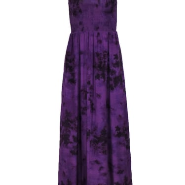 Rebecca Taylor - Purple Tie-Dye Silk Maxi Dress w/ Smocked Bodice Sz 2