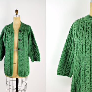 Vintage Merino Wool Green Cardigan / Vintage Sweater / Knitwear / Ireland Cardigan / Chunky Cardigan / Kilronan Knitwear Sweater 