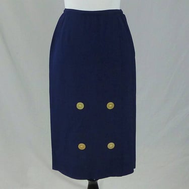 50s Navy Blue Skirt - 24.5" waist - Nautical Four Button Detail - Double Arrow Pleat - Vintage 1950s Sailor Girl Skirt - XS 