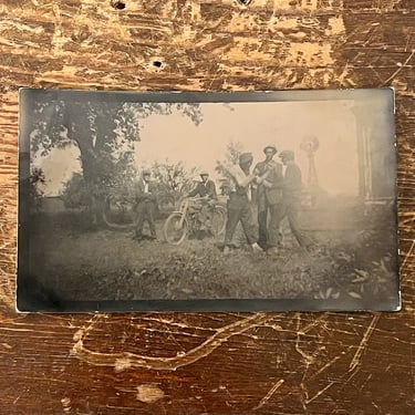 Antique Postcard of Motorcycle and Fistfight - Rare RPPC - Early 1900s - Vintage Unusual Photography - Unused - Bad Boys 