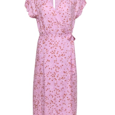 Joie - Lavender Floral Print Short Sleeve Midi Wrap Dress Sz S