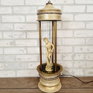 Vintage Tabletop 70’s Mineral Oil Rain Lamp Gold Goddess Grecian Nude Statue 