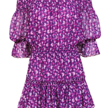 MISA Los Angeles - Purple &amp; Pink Floral Off-the-Shoulder Drop Waist Dress Sz M