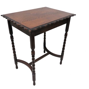 Vintage English Oak Side Table With Scalloped Edge 