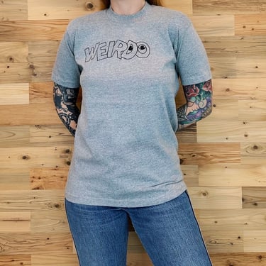 70's Vintage Weirdo Soft Heather Grey Signed Retro Tee Shirt T-Shirt Top 