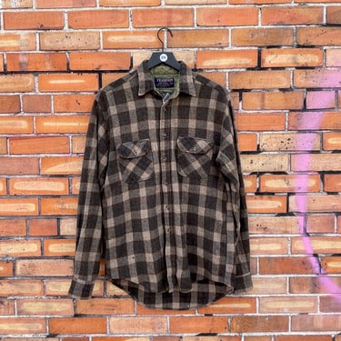 vintage 90s brown plaid cotton laine flannel long sleeve shirt / m medium 