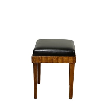French Deco Burlwood and Leather Stool