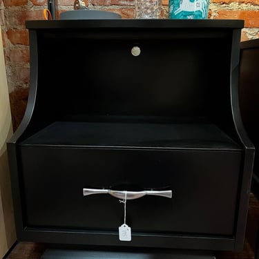 Black painted single drawer mcm nightstand. 21.5” x 16” x 25”