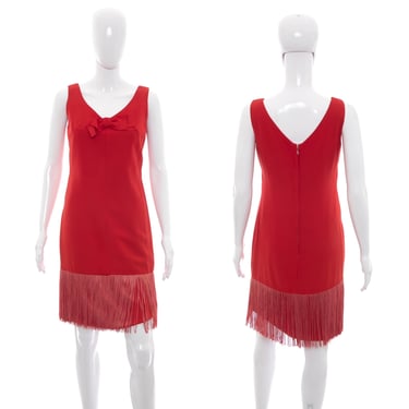 1960's Jr. Theme Red Fringe Detail Cocktail Dress Size S